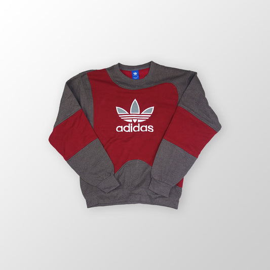 adidas Trefoil Logo sweater reworked - Grey / Wine Red - L