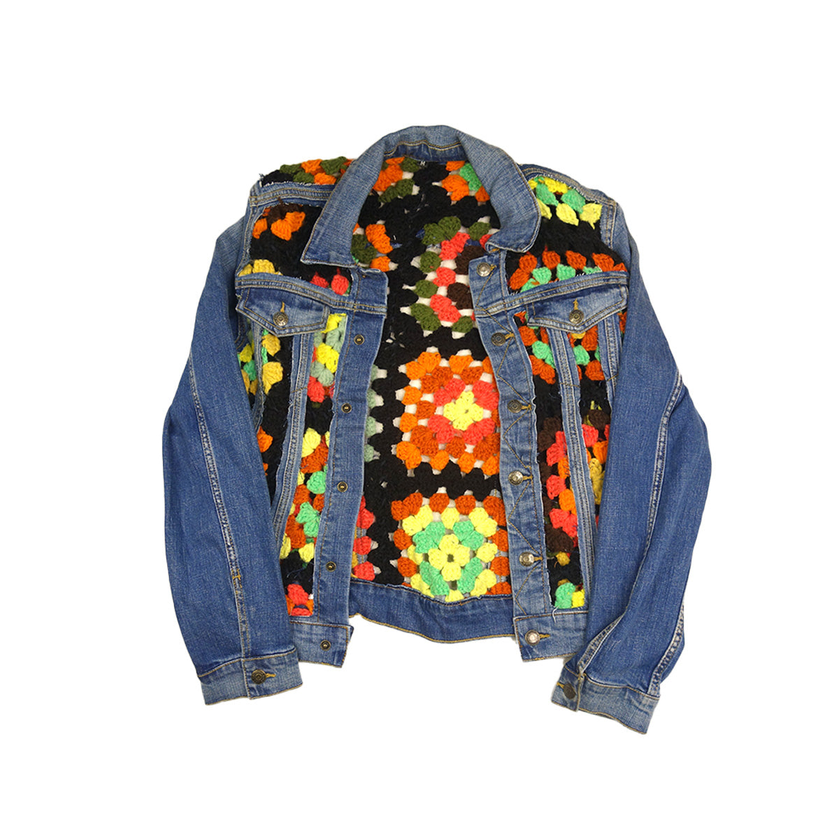 Upcycling - &nbsp;Boho Crop Denim / Spijkerjas Jacket - Uniek en Duurzaam - M