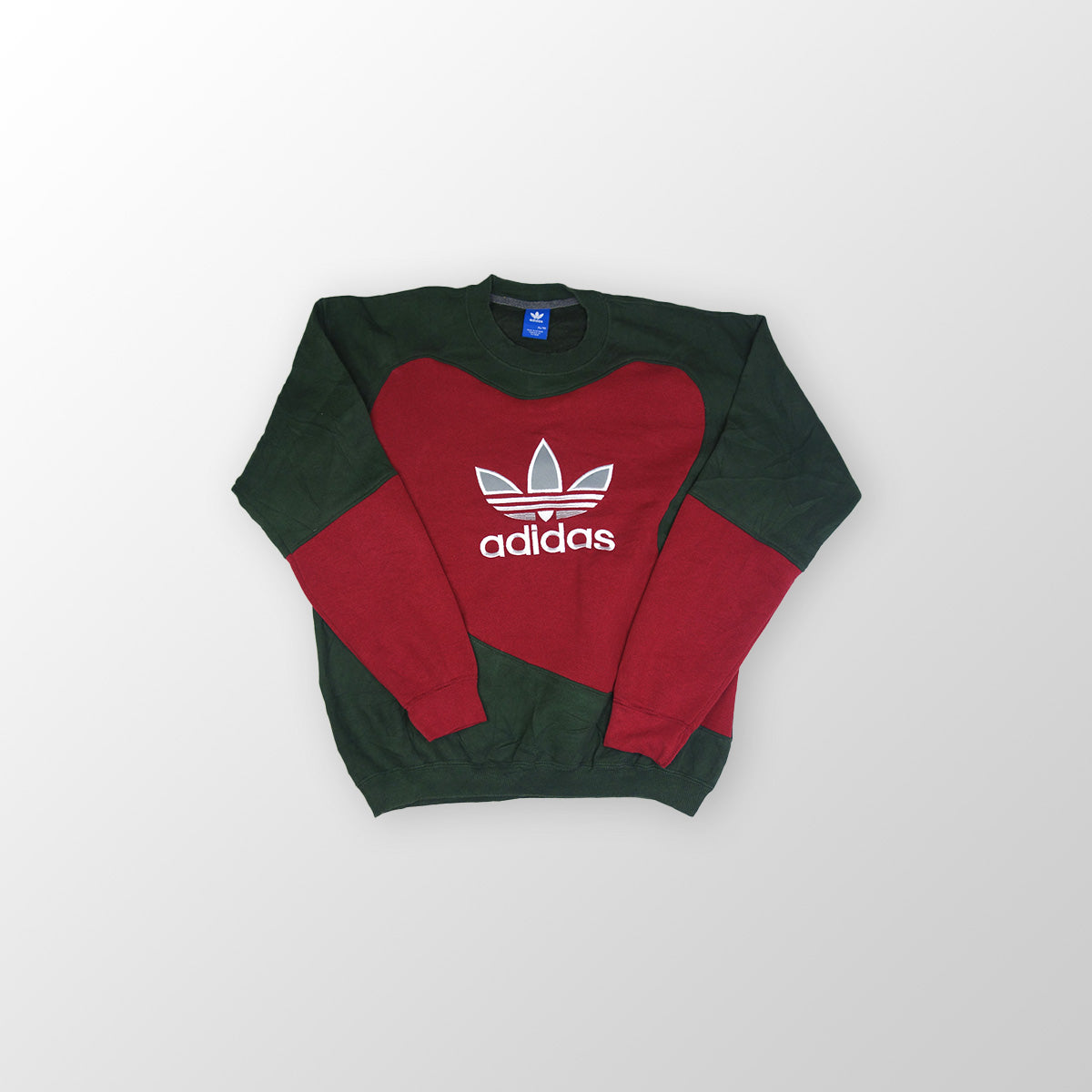 adidas Trefoil Logo sweater reworked - Dark Green/Red - XL