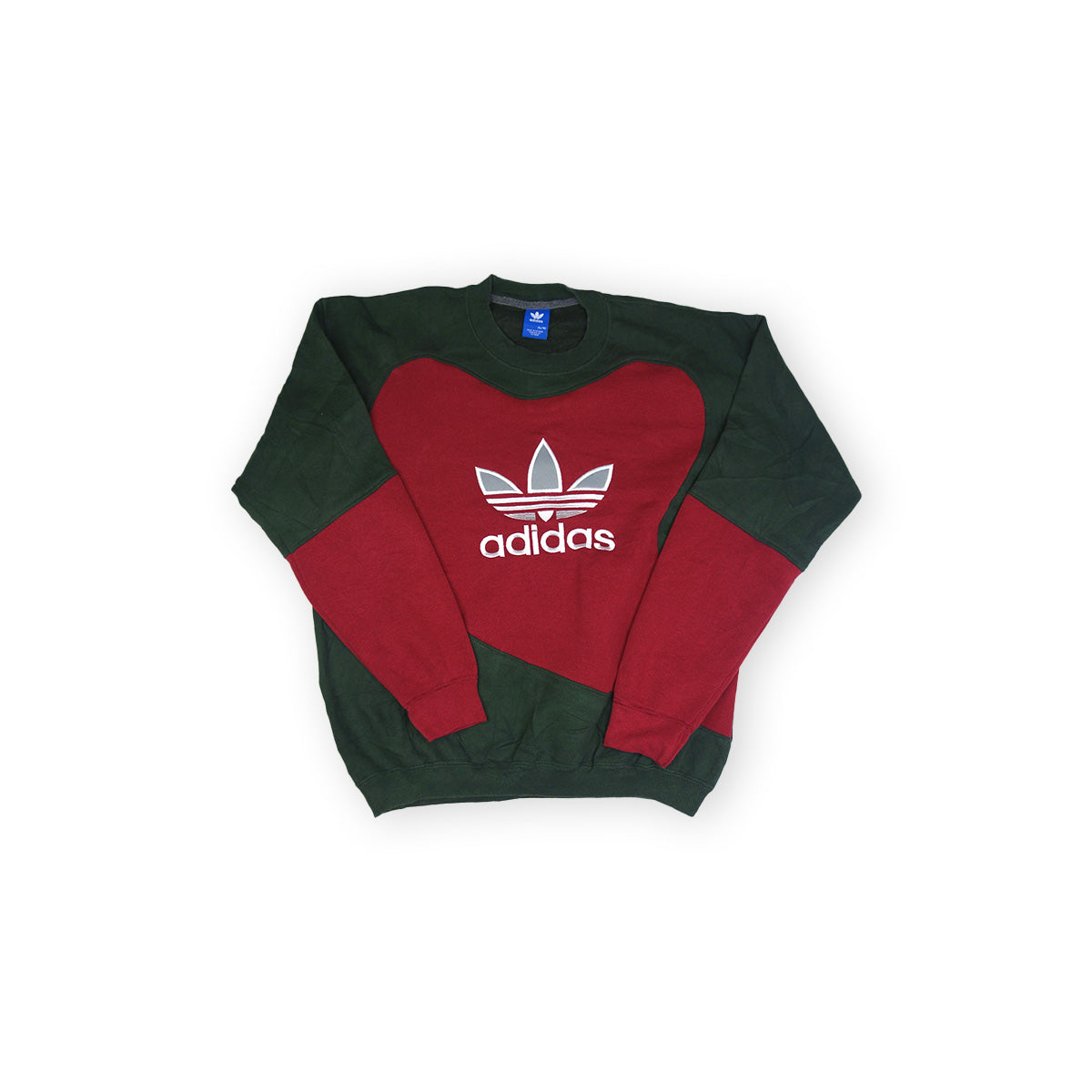 adidas Trefoil Logo sweater reworked - Dark Green/Red - XL